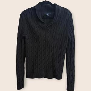 Chaps Women's Size Large Black Cable Knit V-Neck Sweater